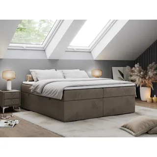 Boxspringbett ohne Kopfteil mit Bettkasten, niedriges Kopfteil, Polsterbett ohne Kopfteil - BESS - 140x200 - Braun - H3 - Bronze