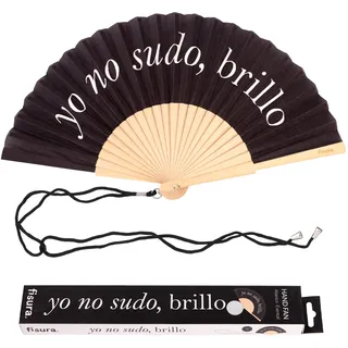 Fisura – Handfächer aus Holz mit der Aufschrift yo no sudo Brillo. Stilvolles, modernes Accessoire, schwarzer Handventilator mit praktischem Aufhänger. Maße: 42,5 x 23 cm