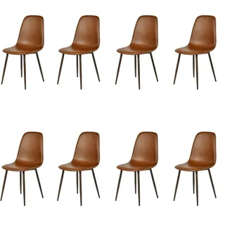 Meubles Cosy 8er-Set Esszimmerstühle aus Polyurethanim Industrial-Stil mit Metallbeinen in Holzoptik, braun – CHARLTON - Braun