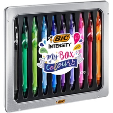 Bild Gel-ocity Quick Dry Tintenroller Stifte Set, Gelstifte in 10 verschiedenen Farben, in Geschenkbox aus Metall, Mittlerer Spitze (0,7 mm), My Box of Colours