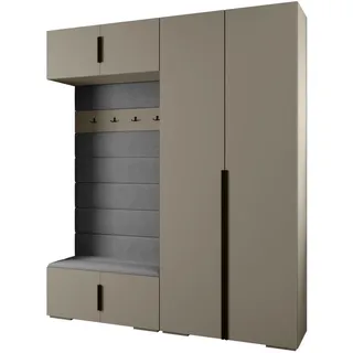 Abiks Möbel Garderoben-Set 236,7/200/47 , Kaschmir, Grau, Schwarz , Metall , Nachbildung , 10 Fächer , 200x236.7x47 cm , Garderobe, Garderoben-Sets & Garderoben-Serien, Garderoben-Sets