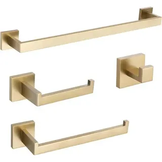 4-teiliges Badaccessoire-Set aus Edelstahl, quadratische Handtuchhalter zur Wandmontage, gebürstetes Gold, Q7GD-4PC-60CM - Gold