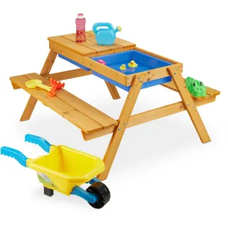Relaxdays Kindersitzgruppe , Hellbraun , Holz, Kunststoff , 90x85 cm , Gartenmöbel, Gartengarnituren, Gartenmöbel-Sets
