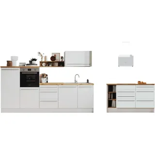 Respekta Inselküche Gabriel 290 cm Weiß Hochglanz