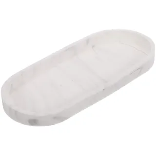 QUARKZMAN Badezimmer Vanity Tablett 9.8 Zoll x 4 Zoll Ovales Silikon Seifenspender Tablett Bruchsichere Küchenspülen Organizer Für Seifen Schlüssel Kerzen Schmuck Marmor Weiß
