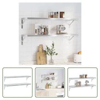 The Living Store Wandregale 2 Stk. 100x30 cm Silbern Edelstahl - Silber