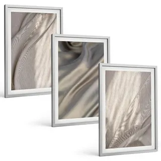 Tulup Bilder SET 3er Set - 40x60 cm Silberner Rahmen - Nahaufnahme von natürlichen Boho-Stoffen , Silberfarben , Kunststoff , Rechteckig , 40x60 cm , einfache und schnelle Anbringung , Bilder & Rahmen, Bilder