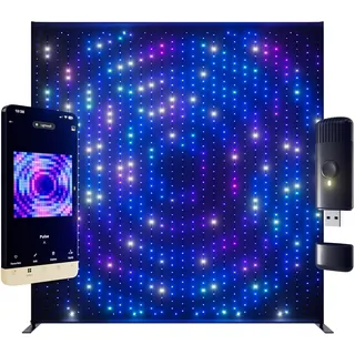 Twinkly Lightwall 2,60x2,75m, Smartes LED-Panel, Mehrfarbige LEDs, DJ-Lichter und Musikrhythmus-Show, App-Steuerung, 20 Benutzerdefinierte Presets, Inklusive Aluminiumrahmen und Transporttrolley