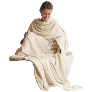 CELINATEX Decke mit Ärmeln 150 x 180 cm Creme/Weiß