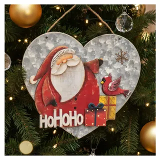 com-four® Hängedeko Weihnachten - Holz-Aufhänger in Herzform ca. 30,5 x 26,5 cm - großes Deko-Herz mit Weihnachtsmann - Christmas Wanddeko (Hohoho - Herz)