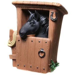 Kremers Schatzkiste Spardose Pferd im Stall Schwarz 14 cm Sparschwein Sparkasse - Horse Kunststein Sparbüchse Reitsport Geschenk für Pferdeliebhaber Deko
