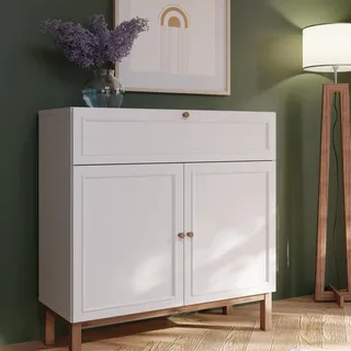Forte PENKRIDGE Sideboard 100, Landhaus Sideboard mit 2 Türen und 1 großer Schublade, Wohnzimmer, Secret Grey mit Schlammeiche Holzdekor, 99,9 cm breit x 101,4 cm hoch x 41,7 cm tief