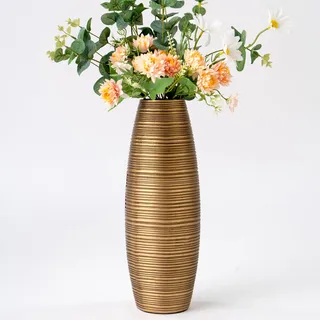 Leewadee - Moderne Blumenvase, Bodenvase für Pampasgras Als Wohnzimmer Deko- 34 cm Hoch, Gold