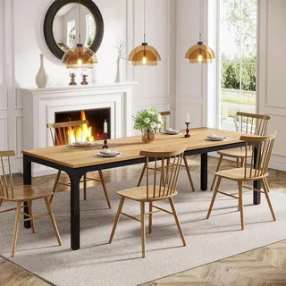 Esstisch 200 cm - Rechteckiger Esstisch - Maße 200 x 70 cm - Schmales Design - Industrieller rustikaler Stil - Für 6–8 Personen - Holztischplatte - Natur - Naturbelassen