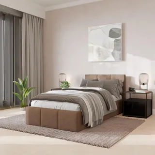 Muralo POLSTERBETT für Schlafzimmer Polsterbett mit Bettkasten und Gasdruckfeder Bett mit Polsterkopfteil Einzelbett 90x200 Bett mit Stauraum Beige - Beige