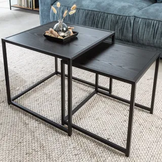 riess-ambiente Design Beistelltische 2er Set SLIM LINE 50cm Esche schwarz Industrial Stil Couchtisch Tisch - Schwarz