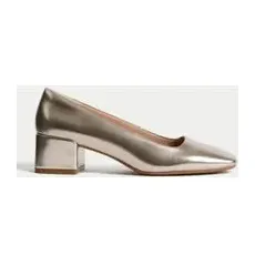 Womens M&S Collection Slip On Block Heel Court Shoes - Platinum, Platinum - 4