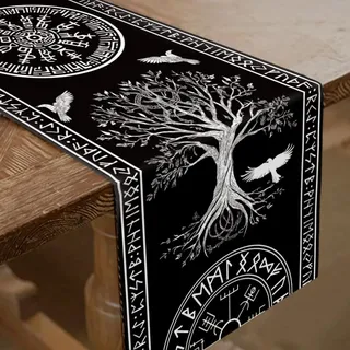 SUPERDANT Tischlaufer Gotik Schwarz Weiß Horoskop Dicker Tischläufer 183x33cm Waschbar Moderne Tischläufer Bauernhaus Party Dekor Skandinavische Deckchen Für Tafelaufsatz Partys Geburtstag Viking Fans