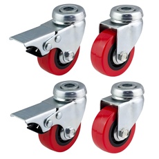 50 mm Polyurethan Lenkrollen mit Bremse (rot PU) ? Heavy Duty ? Möbel, Gerät & Ausrüstung Räder von Bulldog Rollen ? Max 150 kg pro Set