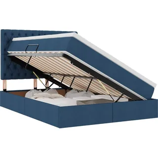 LED-Speicherbett mit Matratze Blau 140 x 200 cm Stoff - Blau