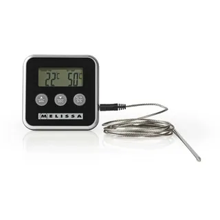 Melissa 16310241 Digitales Fleischthermometer - Temperaturbereich 0–250 °C, LCD-Display, Alarm-Timer bis 99 Min, 1 m Sondenkabel, Magnet- & Standfunktion