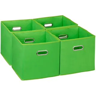 Relaxdays Aufbewahrungsbox 4er Set, Faltbare Regalboxen, HxBxT: 30x30x30 cm, mit Griffen, Faltboxen für Regale, grün