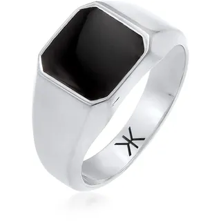Kuzzoi Siegelring Herrenring Achteck mit Emaille Schwarz in 925 Sterling Silber massiv, 10 mm breit, Klassischer Herren Silberring, Ring für Männer poliert in der Ringgröße 64, 0610882720_64
