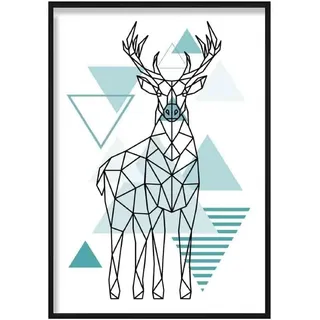 Artze Wall Art Majestic Hirsch abstraktes geometrisches skandinavisches Poster, 30 cm Breite x 40 cm Höhe, Aqua Blue