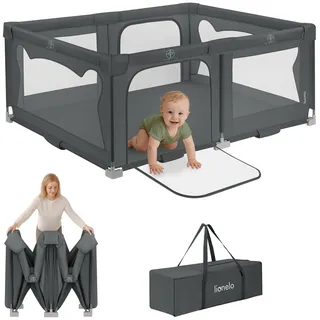 lionelo Kinderlaufgitter 150 x 180 x 75 cm Florence Easy Fold, atmungsaktives Netz, sicher, tragbar, einfach zusammenklappbar, 2 Eingänge mit Reißverschluss, Reisetasche