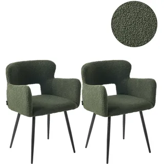 Beliani Esszimmerstuhl 2er Set Bouclé Dunkelgrün/Schwarz