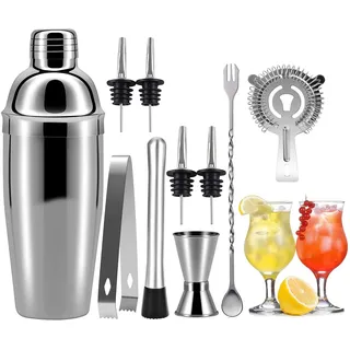 Cocktailshaker Set, 750ML Cocktail Shaker Edelstahl Professioneller Cocktailmixer Bar Cocktailset Kit 10-Teiliges Edelstahl Shaker Bar Zubehör Barware Set für Zuhause oder die Bar