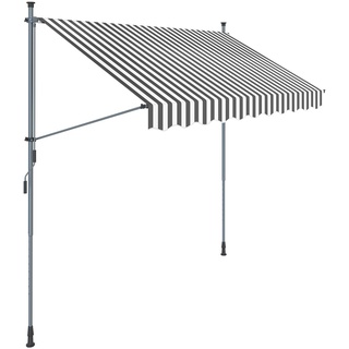 SONGMICS Klemmmarkise, 250 cm, Balkonmarkise, Sonnenschutz, Markise mit Gestell, Verstellbare Höhe 2-3 m, Grau-Weiß gestreift GSA253GW