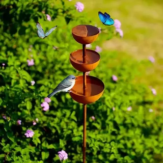 WRQIOO Regenfänger Gartenstecker Rost, Insektentränke Garten, Metall Gartendeko für Draußen, Bienentränke für den Garten, Wassertränke für Vögel, Gartenstecker Naturrost 60cm