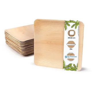 BIOZOYG Einwegteller 25 Stück 25x25 cm Palmblatt-Teller - Einweggeschirr kompostierbar - hochwertige Alternative für Bambus Teller und Pappteller - Partygeschirr