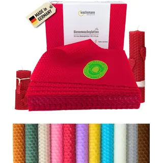 Wachsmann 20 Bienenwachsplatten aus Deutschland, rot, Wachsplatten 20 x 15 cm, Bienenwachs Kerzen selber Machen, Kerzenwachs