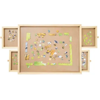 Media Shop Mediashop Puzzletisch bis 500 Teile mit ausziehbaren Schubladen - tragbares Puzzle Brett aus Holz - einfach verstaubau - Erwachsene & Kinder