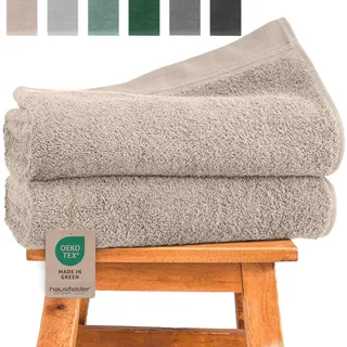 Hausfelder Duschtuch Beige 70x140 – Premium Badetuch 100% Baumwolle, 500g/m2 Duschhandtuch Set Frottee, Oeko-TEX Zertifiziert (2er Pack)