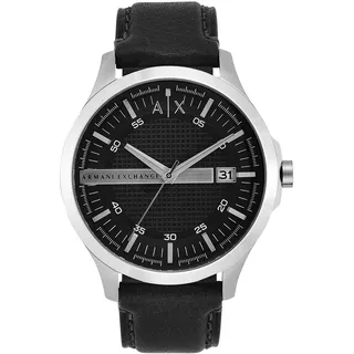 Armani Exchange Uhr für Herren , DreizeigerDatumswerk, 46mm Silber/StahlEdelstahlgehäuse mit einem Lederarmband, AX2101