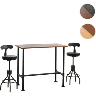 Set Bartisch + 2x Barhocker HWC-N21, höhenverstellbar drehbar Fußablage, Industrial Metall Kunstlede