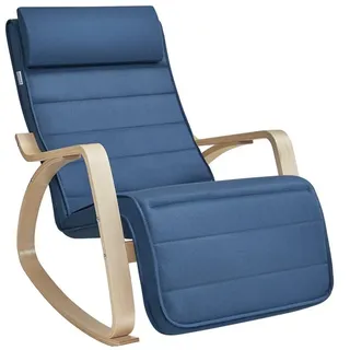 Songmics Schaukelstuhl 67 x 121,5 x 84 cm Blau/Braun mit verstellbarer Fußstütze