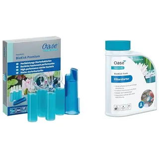 OASE 51280 AquaActiv BioKick Premium 4 x 20 ml für je 10.000 l & 43145 AquaActiv BioKick Fresh 500 ml für 10.000 l - Filterbakterien/Starterbakterien für Teich, Fischteich, Gartenteich, Schwimmteich
