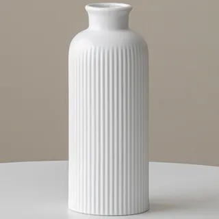 Keramik Vase Weiß, Blumenvase für Pampasgras Deko, 25,4 cm Höhe, 10 cm Breite, Matt Glasiert, Modern für Wohnzimmer Esstisch Büro (Matt glasiertes Weiß)