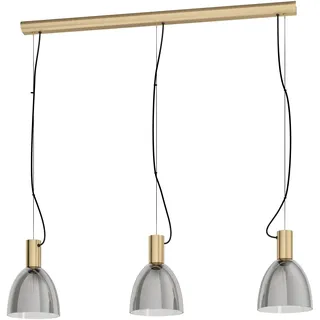 EGLO Pendelleuchte Lebalio, 3 flammige Hängelampe Vintage, Hängeleuchte aus brüniertem Stahl und Rauchglas, Esstischlampe, Wohnzimmerlampe hängend mit E27 Fassung, L 112,5 cm