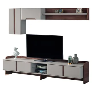 Weiße Wohnzimmer Wohnwand Möbel RTV Lowboard Regale Sideboard - Beige