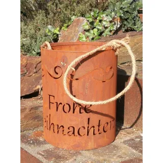 Edelrost Windlicht Frohe Weihnachten, mit Kordel