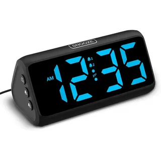 Wecker für Tiefschläfer – Digitaler Wecker mit LED-Display – Doppelte Weckfunktion – 5 Helligkeitsstufen – 4 Lautstärkepegel