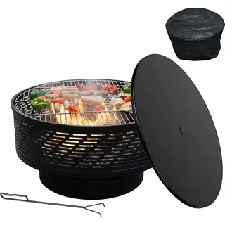 relaxdays Feuerschale mit Deckel und Grill
