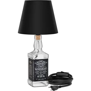 ledscom.de Tischlampe FLAKO, Textilkabel schwarz, Lampenschirm schwarz, inkl. 3-Stufen E27 LED Lampe (warmweiß, 7,1 W, 963lm) ohne Flasche