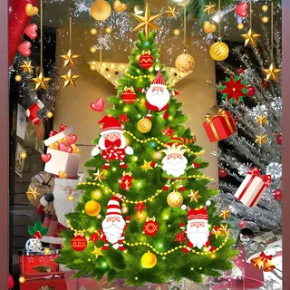 Hillylolly Weihnachten Fenstersticker, 60×90cm weihnachts fenster aufkleber, wandtattoo weihnachtsbaum, Weihnacht Fensterdeko, fensterbild weihnachtsmann, fensterbilder weihnachten selbstklebend