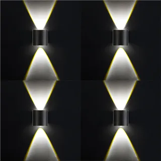 4x LED Wandleuchte Innen Außen, 8cm Up and Down Wandlampe, 2W 170lm Aluminium Schwarz IP65 Wasserdicht Modern Beleuchtung für Wohnzimmer Schlafzimmer - Schwarz